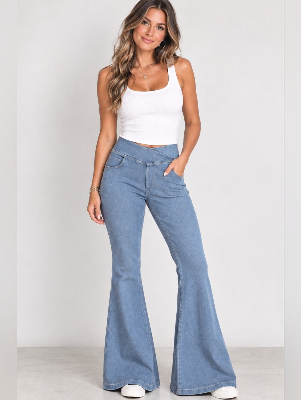 Halara Flex High Waisted Crossover Pocket Washed Casual Jeans Size XL Pull-On